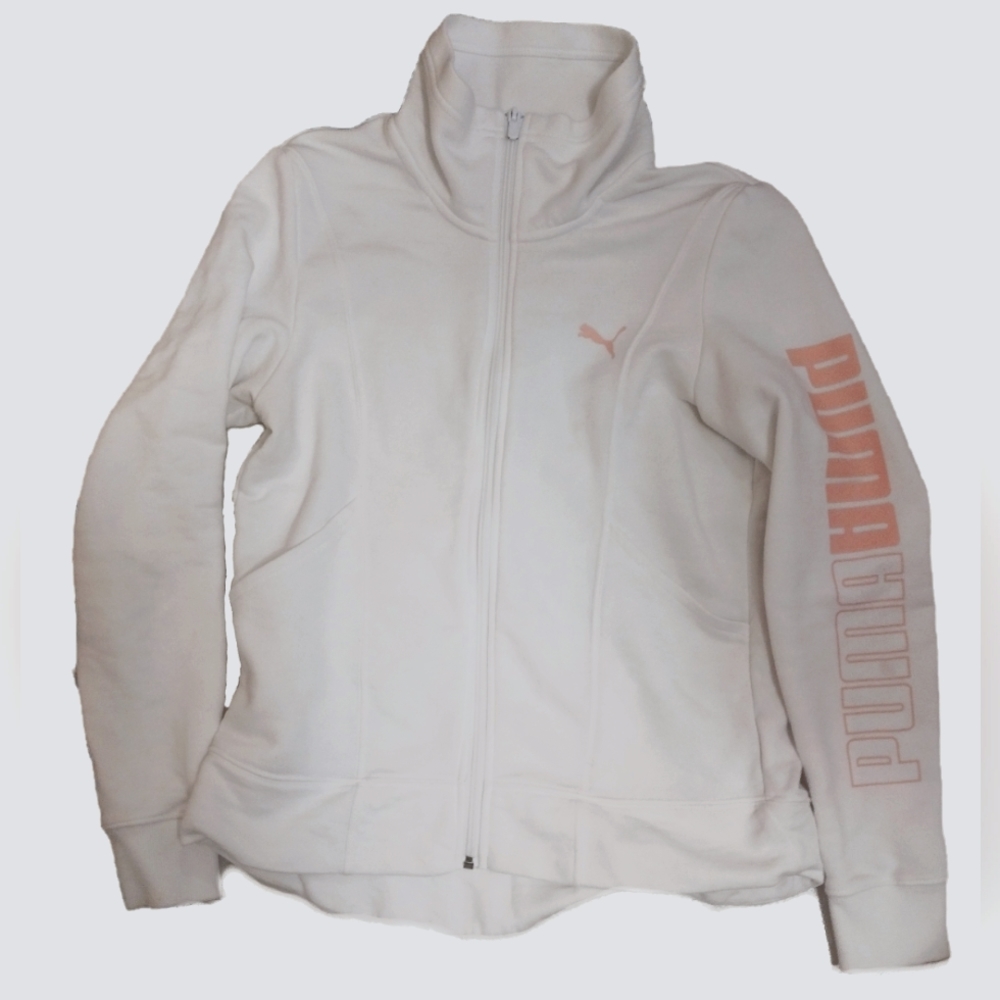 PUMA FULL ZIP UP JACKET WOMEN'S SIZE M WHITE AND PINK
